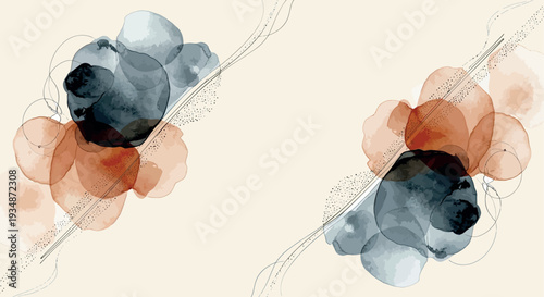 Abstract watercolor floral illustration with subtle gold line art on a neutral background
