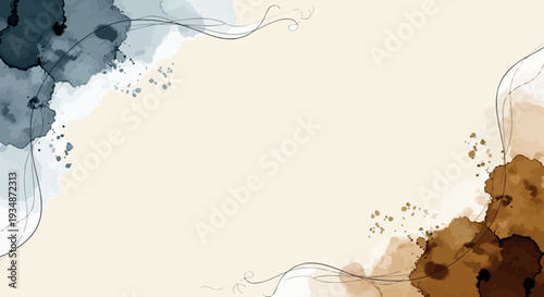 Abstract Watercolor Art Background with Earth Tone Splashes and Delicate Line Art. Elegant Vector Illustration for Wallpaper, Prints, Invitations, and Creative Designs