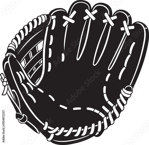 Black baseball glove with white stitching and laces detail