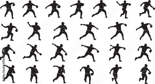 Collection of dynamic black silhouettes of people in motion