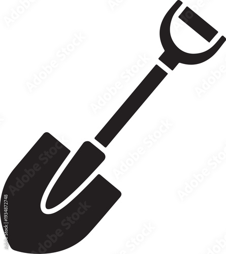 Simple black shovel icon on white background graphic design