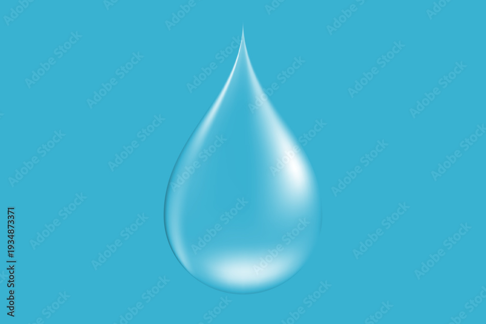 Fototapeta premium Realistic Transparent Water Drop, Soft 3D Liquid Illustration Isolated on White