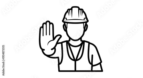Construction Worker Giving Stop Hand Signal.