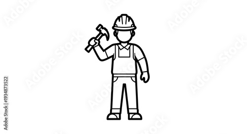 Construction Worker Holding Hammer in Hand.