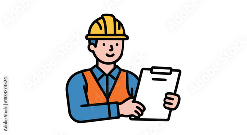Construction Worker Holding Clipboard Illustration.