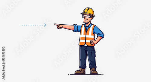 Construction Worker Pointing Direction Wearing Hard Hat 1.