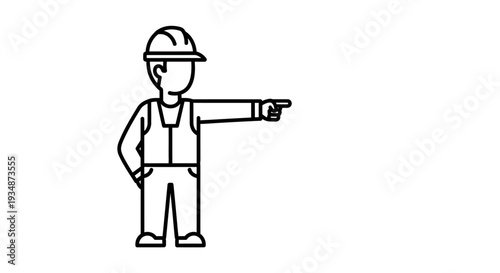 Construction Worker Pointing Direction Wearing Hard Hat.