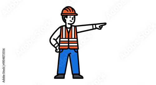 Construction Worker Pointing Direction Wearing Hard Hat 2.