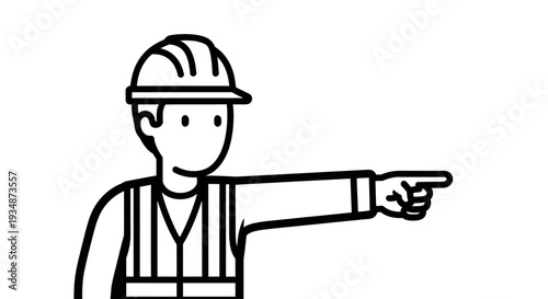 Construction Worker Pointing Direction Wearing Hardhat 2.