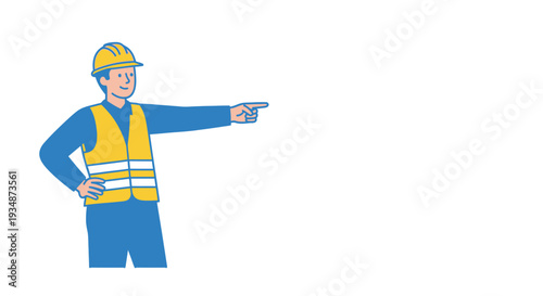 Construction Worker Pointing Direction Wearing Safety Vest 1.
