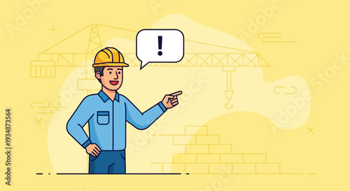 Construction Worker Pointing with Exclamation Mark.