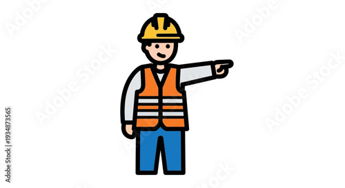 Construction Worker Pointing Direction Wearing Safety Vest.