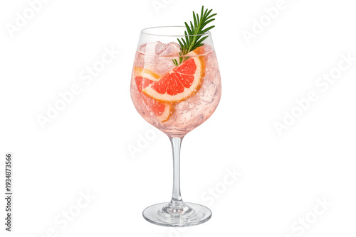 Pink grapefruit cocktail with ice and rosemary