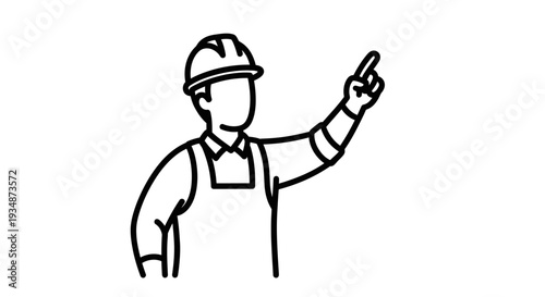 Construction worker pointing with hard hat on.
