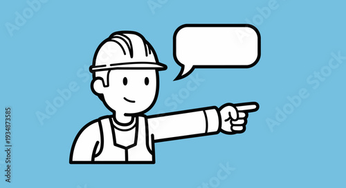 Construction Worker Pointing with Speech Bubble.