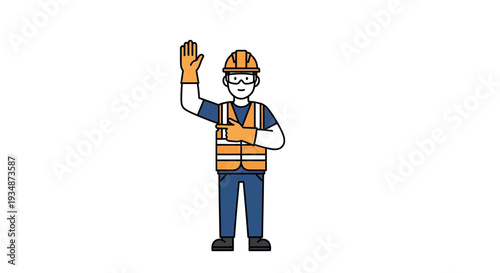 Construction Worker Waving in Safety Vest.
