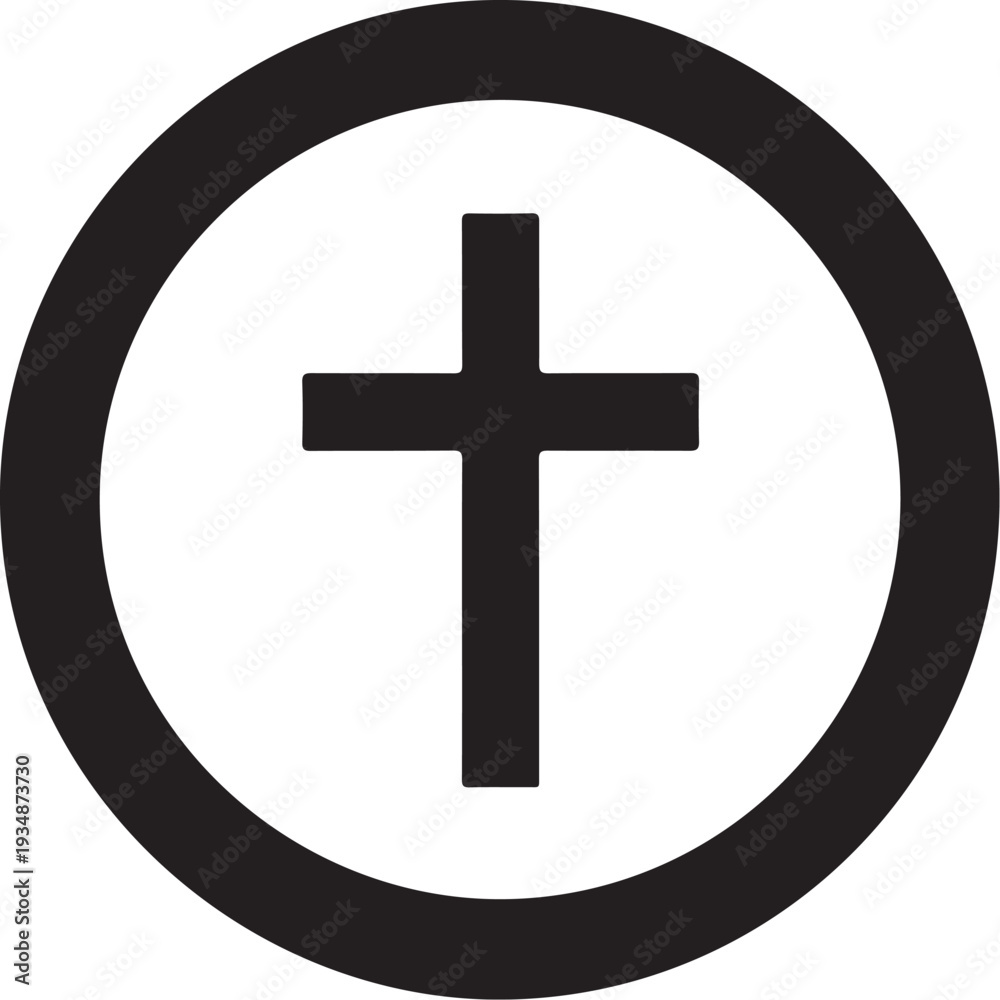 Fototapeta premium Simple black cross symbol within a circle icon design