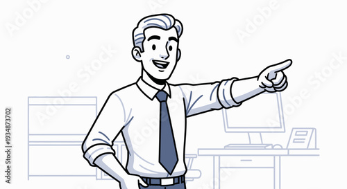 Man in Business Attire Pointing Forward.
