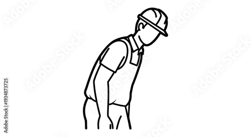 Man Wearing Hard Hat Looking Down.