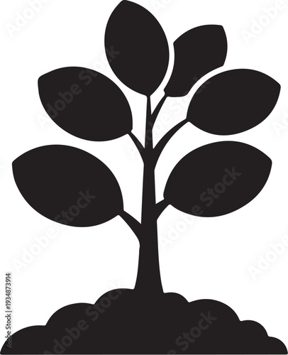 Simple black silhouette of a small tree growing slowly