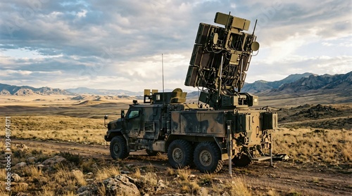 Military Radar Vehicle Deployment in Desert War Zone – Modern Army Communications Technology & Battlefield Security