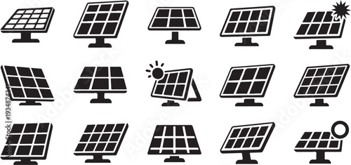 Solar Panels Icons Set for Renewable Energy Concepts
