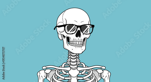 Skeleton Wearing Sunglasses Illustration.