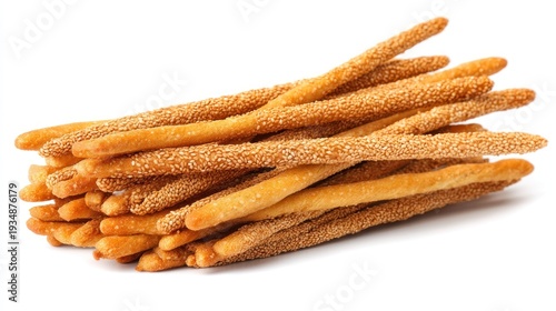 Pile of sesame breadsticks isolated