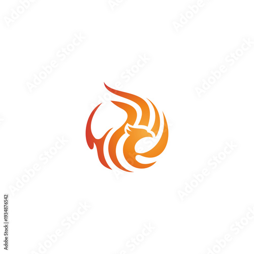 Modern gradient color style of phoenix or firebird logo design. Bird with fire or flame wing vector icon