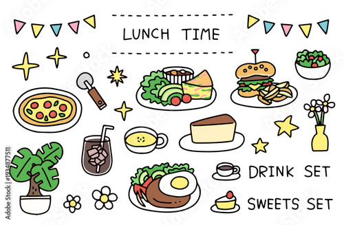 カフェランチをイメージしたイラストセット