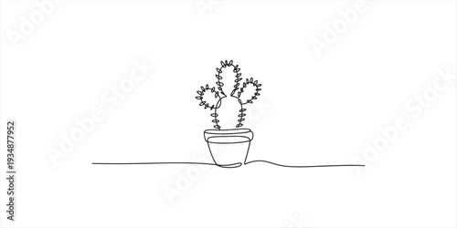 Simple black and white line drawing of a prickly cactus plant in a small ceramic flower pot