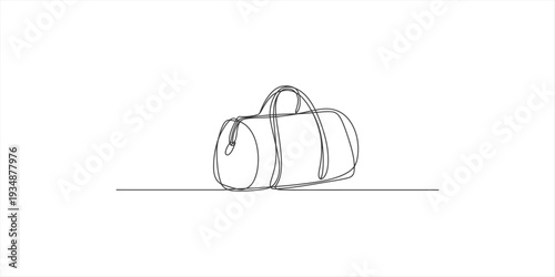 A simple line drawing of a cylindrical duffel bag with two handles on a white background.