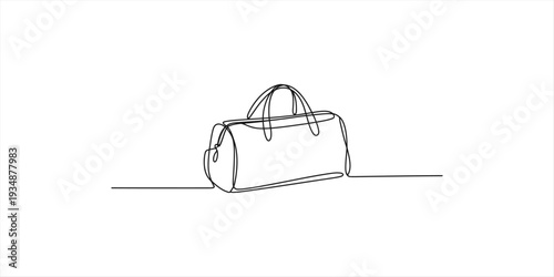 Minimalist continuous line drawing of a travel duffel bag for vacation trips