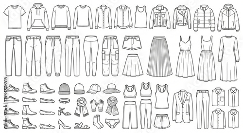Clothing and Fashion Apparel Line Art Vector Set, Minimalist Garment Icons Collection
