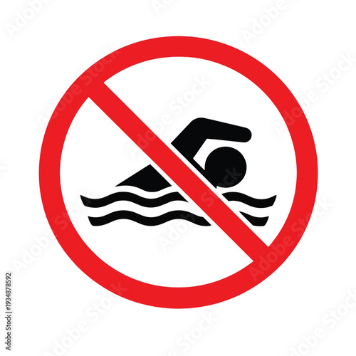 No swimming sign with red circle and line  prohibited swimming area symbol