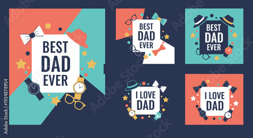 Illustration for Father's Day with various elements and heartfelt messages