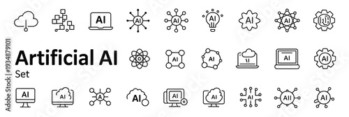 Artificial intelligence icons set for digital technology and innovation