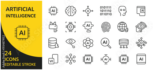 24 Artificial Intelligence icons, editable stroke