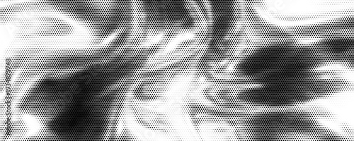 Hexagon halftone gradient texture. Abstract black grunge background. Geometric retro halftone tech overlay. Fading wavy hexagonal pattern backdrop. Vector vanishing honeycomb grunge bitmap wallpaper