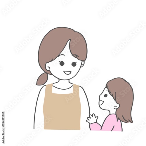 笑顔で会話する親子
