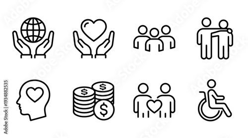 Health and wellness icons vector set with brain, mental health, support, compassion, therapy, happiness, stress, no smoking, care, patient, doctor, healthcare, lifestyle, vector design