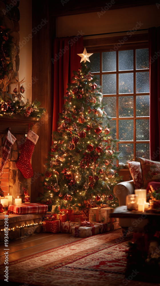 Fototapeta premium Warm Christmas Eve interior decoration