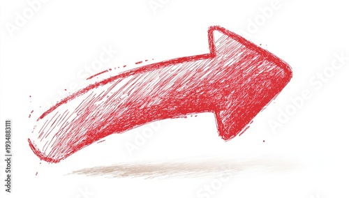 Hand-drawn red arrow pointing right, with a scribbled texture, on a white background