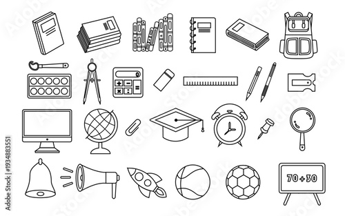 School supplies set collection. Education vector icons. School attributes icon set. School pack set collection. Set of school supplies doodle.