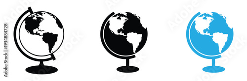 World Globe Desk Ornament Icon for Geography Education Travel and Global Business Logistics Concept. Vector Illustration.