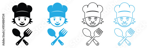 Chef Character Icon with Crossed Spoon and Fork for Restaurant Menu Cooking Class and Culinary Service Concept. Vector Illustration.
