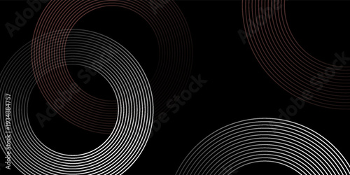 Abstract grey and red circle line vector on dark background. Modern simple overlap circle lines texture creative design. Suit for poster, cover, banner, flyer, brochure, presentation, website