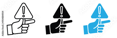 Hand Holding Warning Sign Icon for Alert Caution Notification and Security Danger Awareness Concept. Vector Illustration.