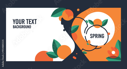Spring season abstract design with oranges and leaves.