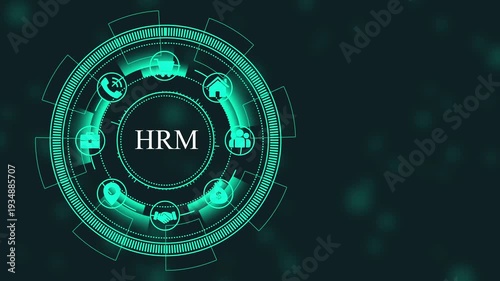 H R M Human Resource Management Concept with and Symbols on Dark Background business human resources